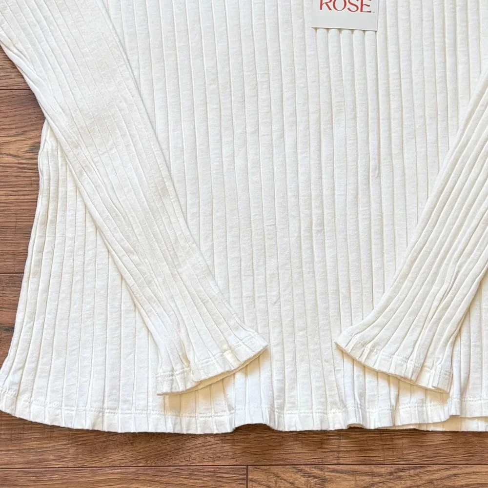 Knox Rose Women's Slim Fit Long Sleeve Ribbed T-Shirt Cream Size XXL NWT - Picture 2 of 8